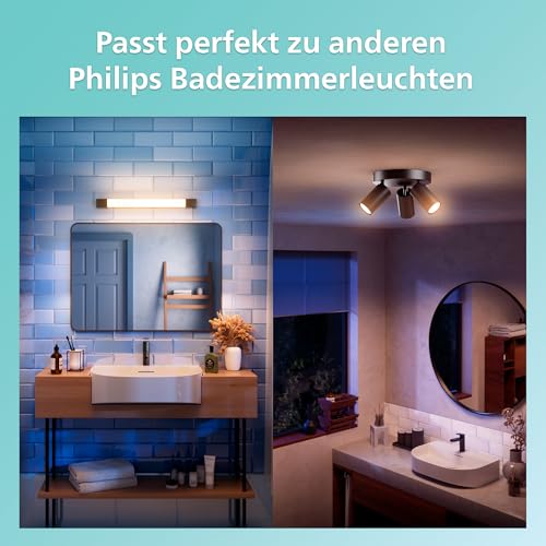 Philips Rover LED Spiegelleuchte quadratisch, ideal geeignet für das Badezimmer, 5 W, 750 lm, 2700 K, Schwarz, IP44, wasserfest