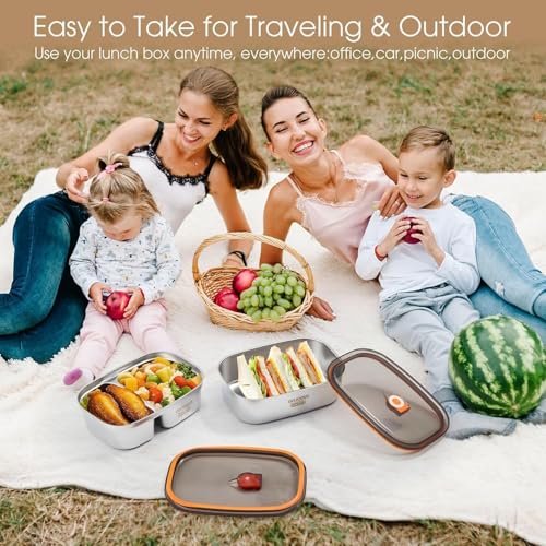 Image of Sinbyuer Stainless Steel Lunch Box with Compartments & Leakproof Lid - 304 Food Grade Bento Box, Portable Tiffin Box for Kids & Adults, BPA-Free, Durable Meal Container