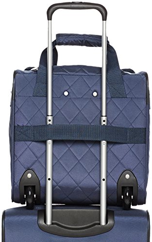 AmazonBasics Underseat Carry-On Rolling Travel Luggage Bag, 14 Inches, Navy Blue Quilted