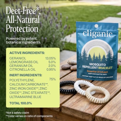 Image of Cliganic 40 Pack Mosquito Repellent Bracelets for Adults & Kids (Neutral Colors) - Natural DEET-Free Bands, Individually Wrapped
