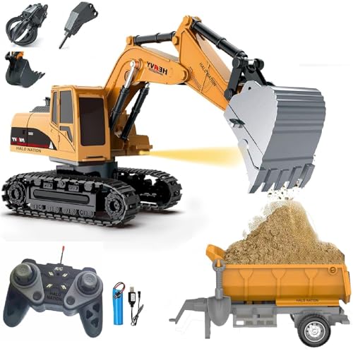 Image of HALO NATION RC JCB Toy Excavator with Trolley for Kids - 1:22 6-Channel Remote Control Construction Vehicle with Light & 360 Rotation Shovel, Digger Truck