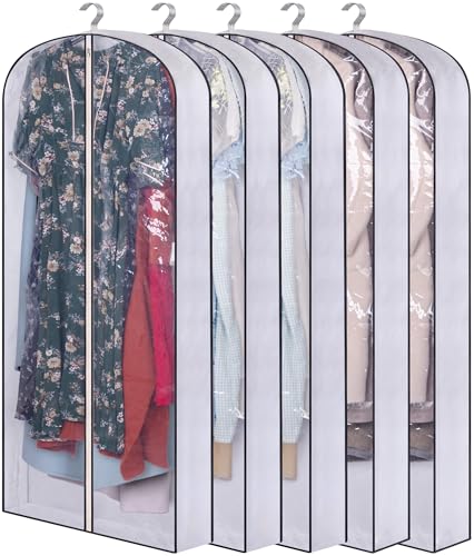 SLEEPING LAMB 60' Long Hanging Garment Bags for Closet Storage Gusseted Clear Dress Bag for Clothes, Gowns, Coats, Suits, 5 Packs