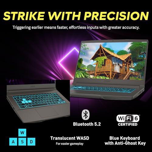 Image of msi Thin 15.6 inch FHD IPS 144Hz Gaming Laptop, Intel i5-12450H, 16GB RAM, 1TB PCIe SSD, NVIDIA GeForce RTX 2050, Backlit Keyboard, WiFi 6, Black, Win 11 Pro, 128GB Hotface Extension Set