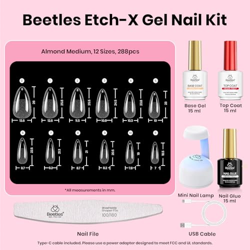 Image of Beetles Gel Nail Kit with Mini Nail Lamp Etch-X, Almond Medium Nail Tips