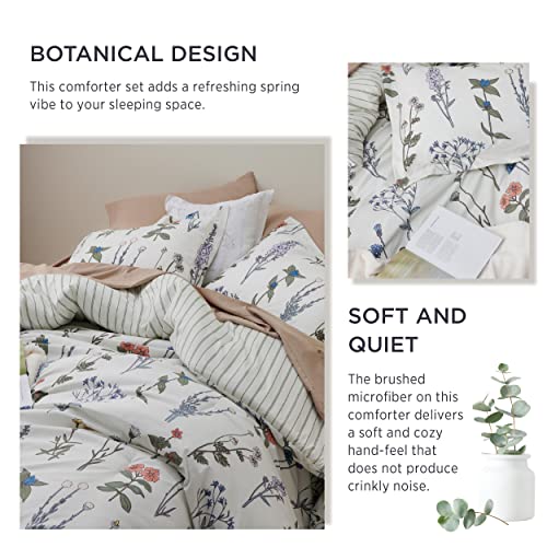 Bedsure Floral White Comforter Set - Queen Bedding Comforter Set For Kids, Fluffy Soft Kids Microfiber Comforter, 3-Piece Cute Botanical Bed Set For Children, Includes 2 Pillow Shams #TOP5