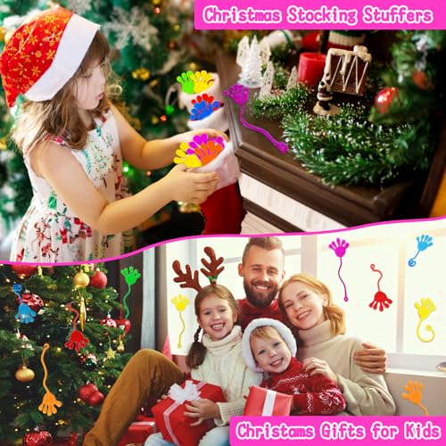 Image of 28Pack Glow in Dark Sticky Hands Toys for Kids Christmas Party Birthday Supplies Goodie Bag Fillers Pinata Stuff Classroom Prizes Stretchy Bulk Treat Trinkets Treasure Box Toys Wacky Fun Gift