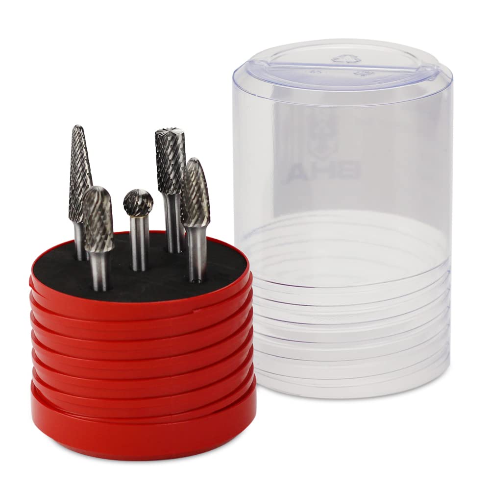 BHATungsten Carbide Burr Die Grinder Rotary Tool Bit Set for Metal Contouring and Deburring, Double Cut with 1/4” Shank - 5 Pieces