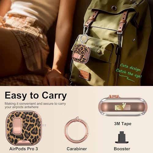 Image of for AirPods 4 Case 2025 with Safety Lock & Foldable Phone Stand, Leopard | Double Drop Protection,Two-Piece Design, Airpod 4 Case with Keychain & Cleaner Kit, Support Wireless Charging, Shockproof