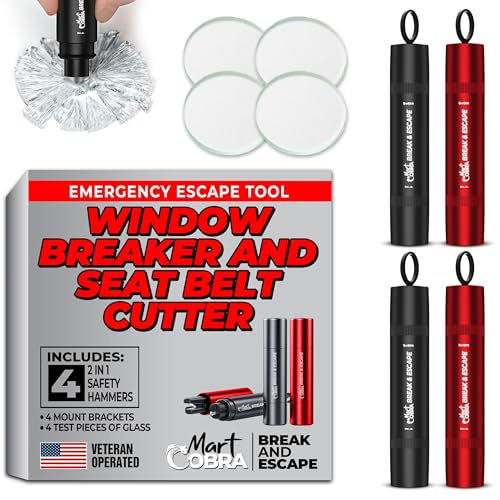 Car Window Breaker Seatbelt Cutter [4 Pack] – Emergency Glass Breaker Tool for...