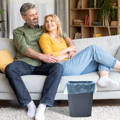 Image of Hoolerry 9 Pieces Garbage Can 2 Gallon Small Trash Cans Bulk Bathroom Trash Bin Plastic Wastebasket Square for Bedroom Slim Bathroom Trashcan Small Container for Kitchen Office Home Rooms(Grey)