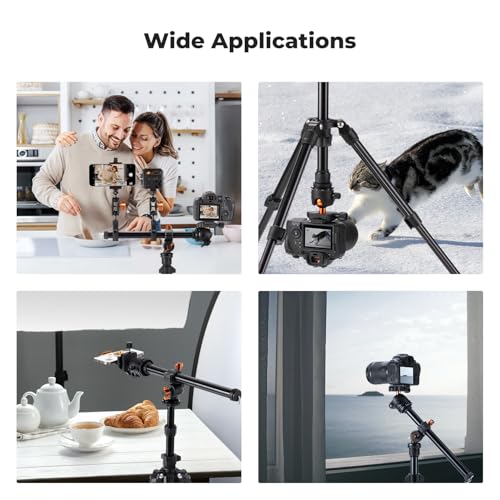 K&F Concept 76 inch Camera Tripod with Rotatable Multi-Angle Center Column,Lightweight Travel Outdoor DSLR Tripods with 360 Degree Ball Head Load Capacity 8kg/17.6lbs, Cellphone Clips for Smartphone