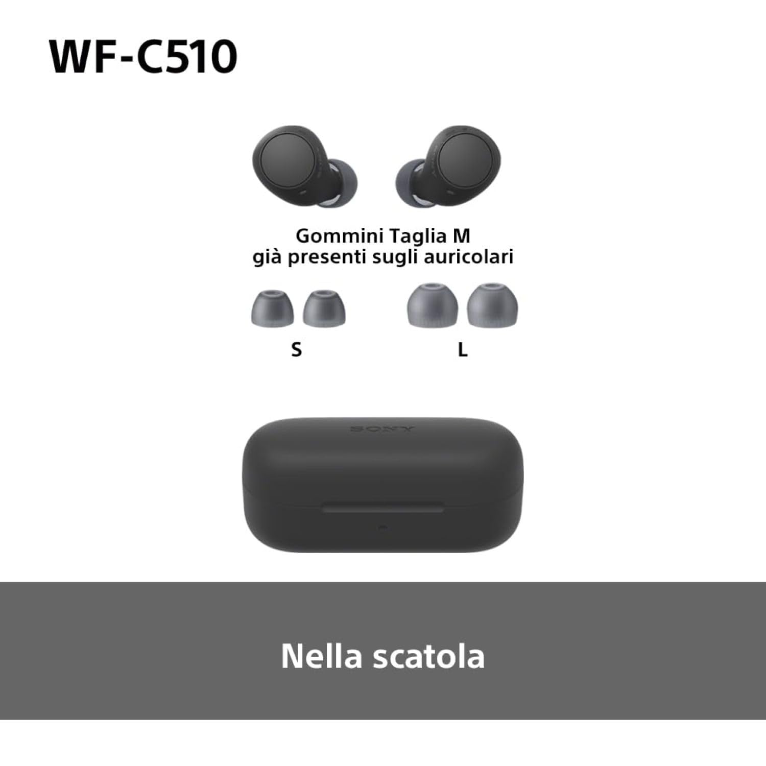 Sony WFC510 True Wireless Cuffie Bluetooth Multipoint IPX4 Spotify Tap Ricarica Rapida 22h Nero