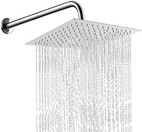 KINBEDY 8 Inch SquareLarge Rainfall Fixed Shower Head High Pressure Chrome 304 Stainless Steel 360°Adjustable Easy to Clean and Install Fixed Shower Head Silicone Nozzle.