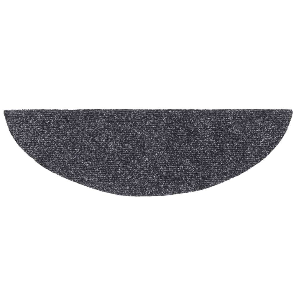 15er Set Stufenmatten Selbstklebend 56x17x3 cm Dunkelgrau Halbrund - rutschfeste Treppenmatten aus Nadelvlies für Innen - Treppenschoner mit Kantenschutz und Trittschalldämmung