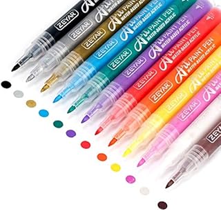 ZEYAR Acrylic Paint Pens, Extra Fine Point, AP Certified, 12 Colors, Water Based, Permanent & Waterproof Ink, Works on Rock, Wood, Glass, Metal, Ceramic and Non porous Surfaces (12 Colors)
