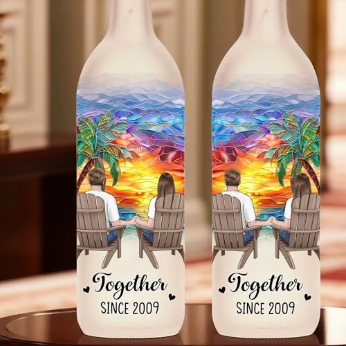 Image of Pawfect House Custom Bottle Lamp, Personalized Anniversary Wedding Gifts for Husband and Wife, Him and Her, Love Shines Bright at Sunset, Marriage Gifts for Couple, Housewarming Christmas Decor