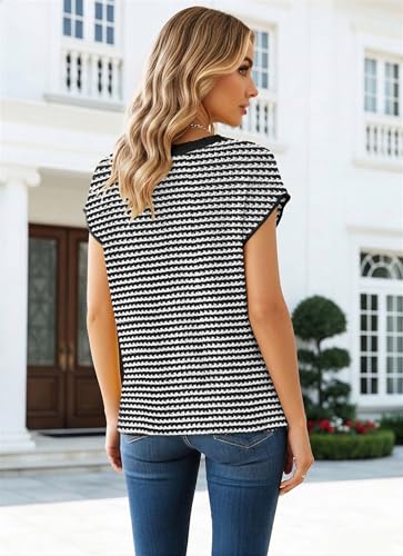 Image of SAUKOLE Women's Sweater Vest Casual V Neck Cap Sleeve Knit Pullover Tops | 2026 Spring Clothes, Soft Knit Shirts, Short Sleeves T-shirts, Tunic Blouses, Sweater Tank Tops