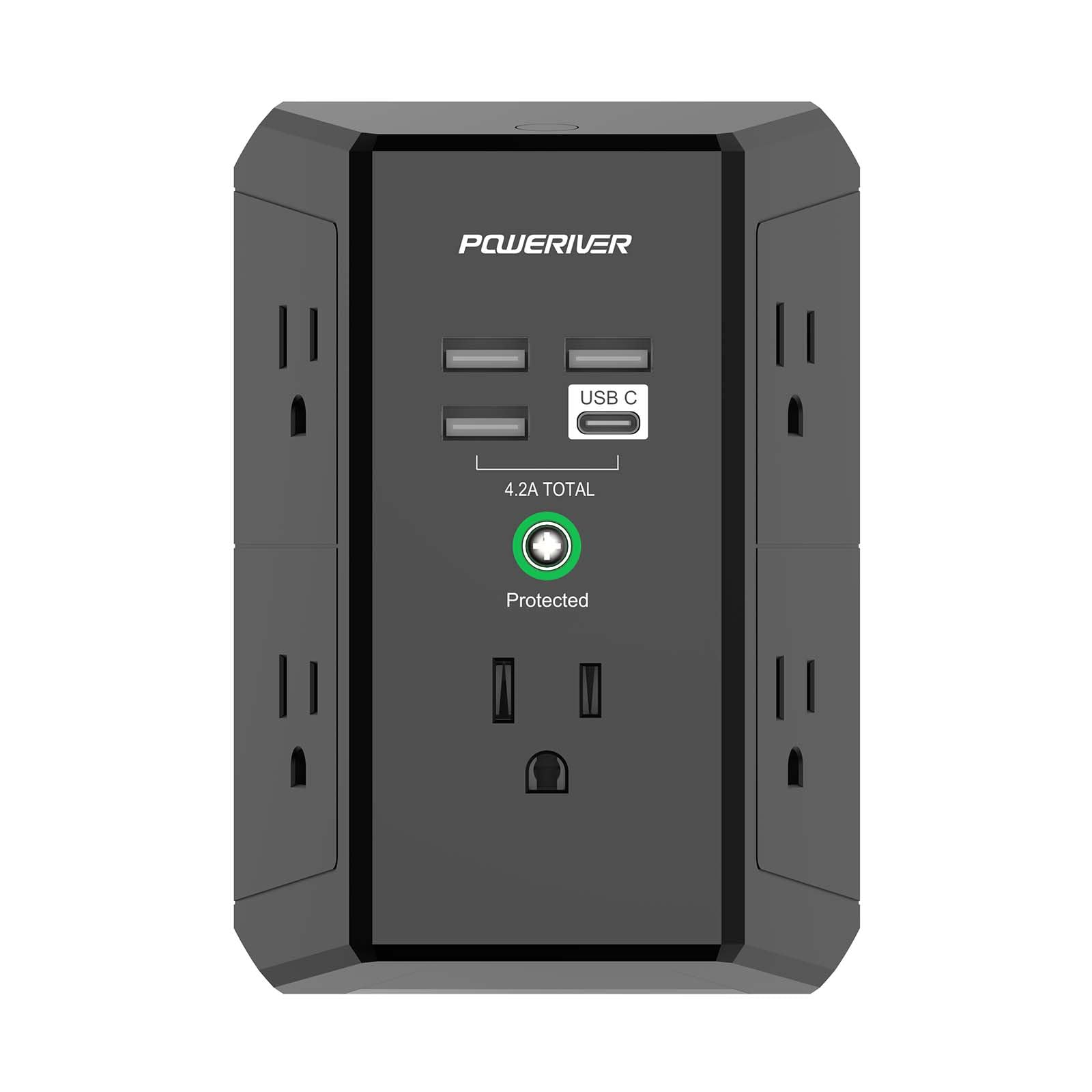 Multi Outlet Extender Surge Protector - POWERIVER Multi Plug Wall Outlet with 5 AC Outlets and 4 USB Ports(1USB C), 1680 Joules, Outlet Splitter for Home School Office, ETL, Black