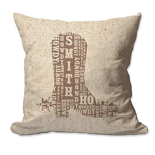 Pattern Pop Personalized Howdy Cowboy Boot with Name Textured Linen Throw Pillow Cover - 17X17 Throw Pillow Cover (NO Insert) - Decorative Throw Pillow Cover