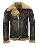 Hollert Herren Bomberjacke B16 Rocky Sylvester Style Winterjacke 100% Merino Felljacke Lederjacke Fliegerjacke Größe 4XL, Farbe Model 3 - Walnuss/Cappuccino
