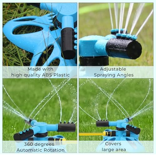 Image of ROOTS & LEAF 360 Automatic Rotating Garden Sprinkler with Butterfly Base | 45 Adjustable Arms | Durable ABS Material | Leak-Proof | Coverage Up to 32 Feet | Perfect For Lawns and Gardens - Pack of 2