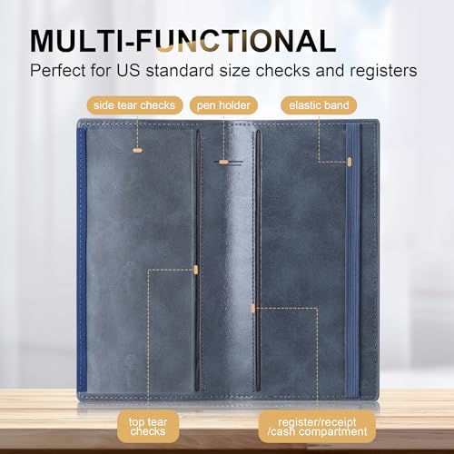 Image of CASMONAL Checkbook Covers for Personal Checkbook Holder RFID Premium Vegan Leather Checkbook Cover for Duplicate Checks