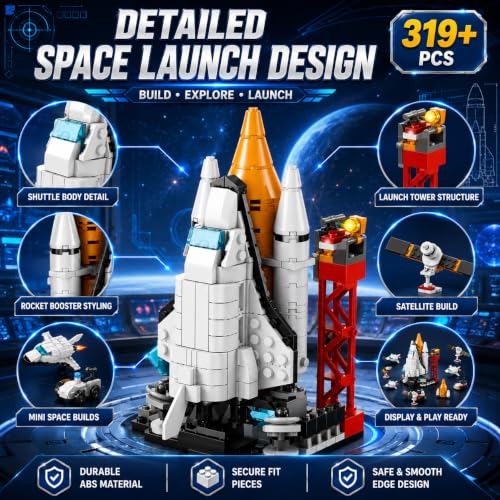 Image of SKY LINE OCEAN 8-in-1 Spaceship Building Block Set, 319+ PCS Spacecraft Construction Kit, STEM Educational Toy for Kids, Creative Rebuild Play Set, 5-Year Structural Warranty