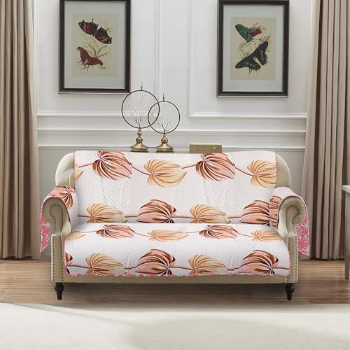 Image of Amazon Basics Printed Quilted Reversible Sofa Topper | 2 Seater | 120Cm X 175Cm | 325 GSM | Color - Pink, Polyester Blend