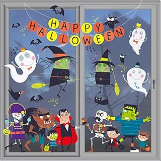 LOKIPA Halloween Window Clings Stickers, 8 Sheet Halloween Static Window Cling Sticker Decal for Halloween Window Decoration.