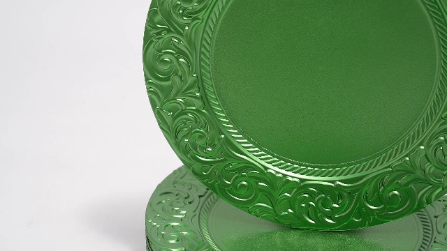 100 Platos cargadores verdes 13'' redondos reutilizables miniatura 7