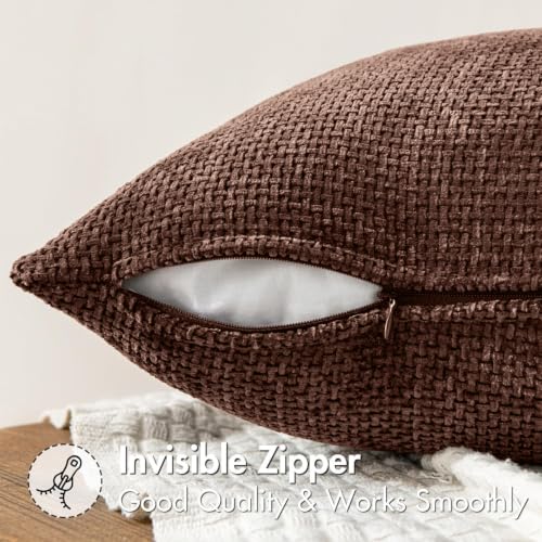 Image of MIULEE Pack of 2 Fall Couch Throw Pillow Covers 20x20 Inch Red Brown Modern Boho Accent Decorative Pillow Covers Soft Chenille Farmhouse Cushion Covers for Home Decor Bed Sofa Living Room