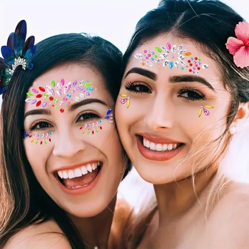Image of Face Gems Rhinestone Face Decoration Jewelry Stickers, Mermaid's Tears Makeup Stickers | Temporary Crystal Face Jewels for Festivals, Parties, and Raves (1-Set) Multicolor (C5)