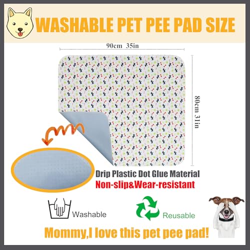Image of Washable Dog Pee Pads,Non Slip Dog Mats with Great Urine Absorption,Reusable Puppy Pee Pads for Whelping,Potty,Training,Playpen,2PACKS Cartoon Dog Urine Pads(35 inch*31 inchThickened Version)