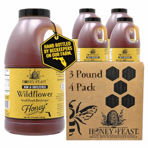 HONEY FEAST Raw Wildflower Honey 3 Pounds (Pack of 4) – American Organic Floral Sources