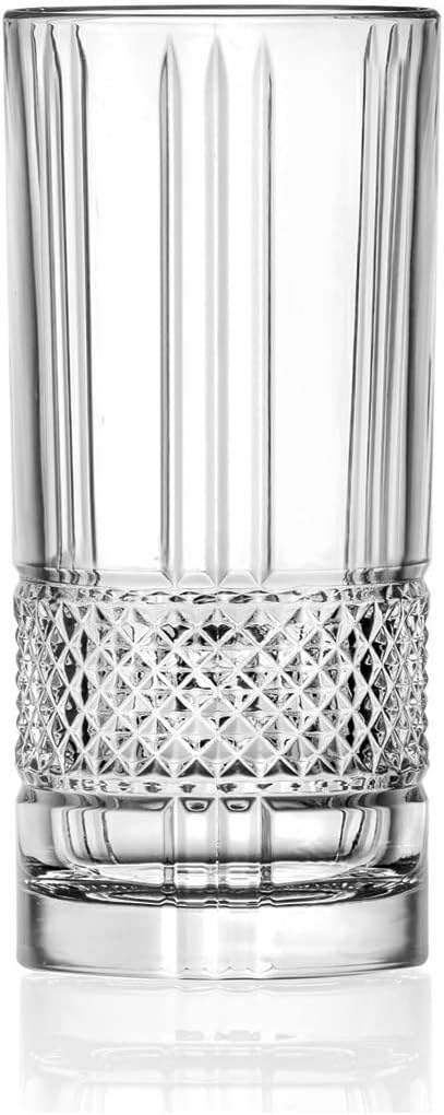 Cristalleria Italiana Brillante Long Drink Crystal Water Juice Glasses Tumbler,Set of 6 (370 ml)