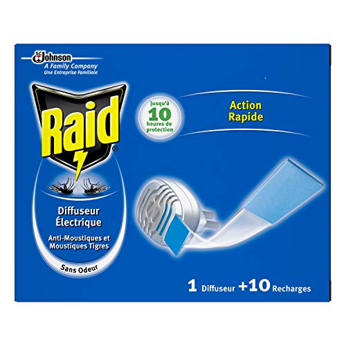 Raid ® Eléctrico en Pastillas - Pack 4 aparato anti mosquitos comunes y tigre. Enchufe sin líquidos con hasta 10 horas de protección. Incluye 4 Difusores + 40 Recambios en pastilla