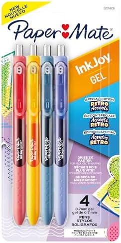 Paper Mate InkJoy Gel Pens, Retro Accent Colours, Medium (0.7mm) Point, Retractable, 4 Count