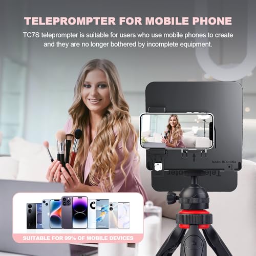 Image of LENSGO Portable Teleprompter for Phone, Mini Teleprompter with Remote Control Compatible with iPhone & Android for Online Teaching Vlog Live Streaming Interview, Fold in One Sec