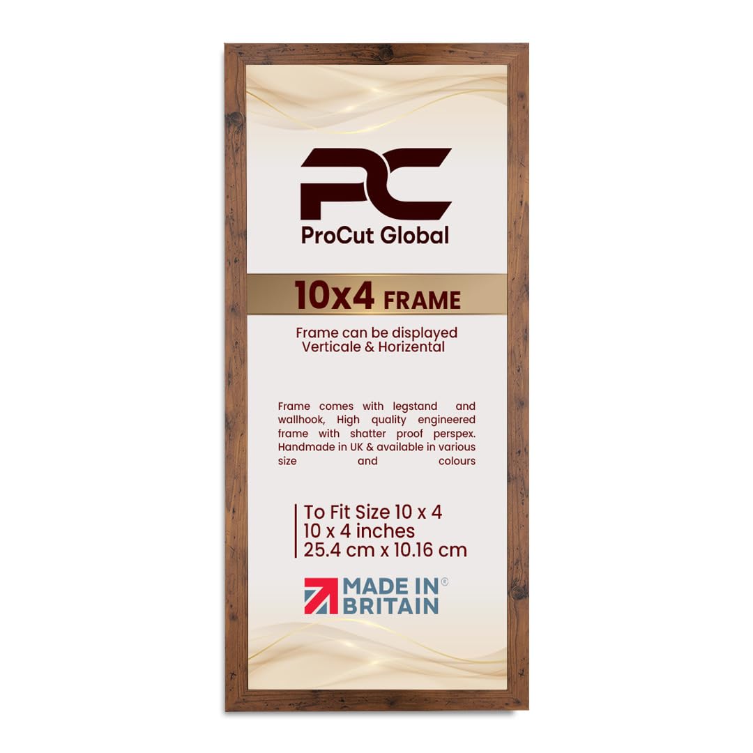 Procut Global 10X4 Rustic Oak Picture Frames - Modern Wooden Photo Frame with Shatterproof Perspex for Wall or Tabletop - Perfect for Posters, Certificates, Prints - Sizes & Colors Available