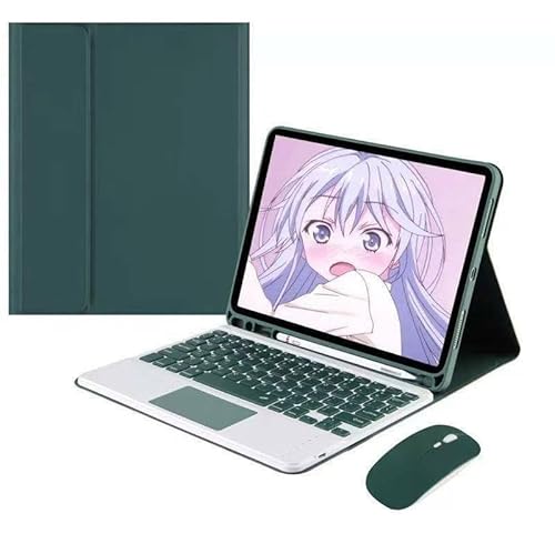 iPad Pro 11インチ (2021第3世代) 用ケース(色:ダークグリーン) レザーフリップバックケース+タッチパッドキーボード+マウス