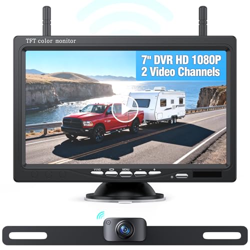 Image of eRapta Wireless Backup Camera with 7 inch DVR Monitor for Trucks, 2 Channels, HD1080P Front /Rear View Camera with Night Vision, IP69K Waterproof, DIY Reserving Lines for Pickup, Car, Van, Trailer (AWTL7)