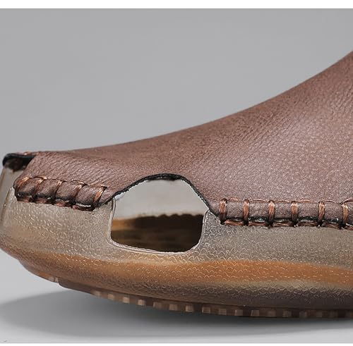 Mens Leather Slides Sandals Summer Comfort Footwear Soft Non Slip PVC Sole Hand Stitched Seam Stylish2