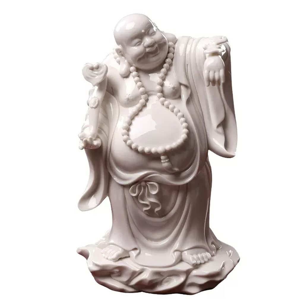 Estatua de apareamiento Cerámica Zen Adoración Hogar Porcelana Blanca Gran Vientre Maitreya Buda Riendo Adorno Artesanal Estatuilla Sentado Escultura Decoración