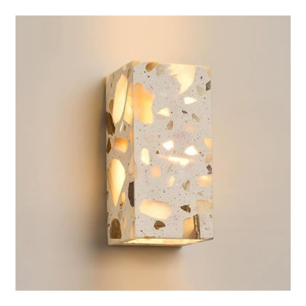Tonfon One Color White Terrazzo Wall Light Rectangular Cement Wall Lantern Translucent Stone Wall Sconce, Top-Down Lighting Night Light For Bedroom Bedside Living Room Study Room Corridor Entryway Restaurant