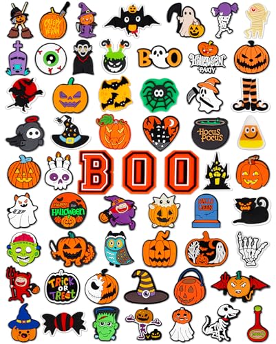 58 PCS Halloween Shoe Charms Cute Pumpkin Witch Ghost Bat Shoe Decorations Charms PVC Shoe Accessories Prefect for Clog Sandals Halloween Party Favors Birthday Gifts