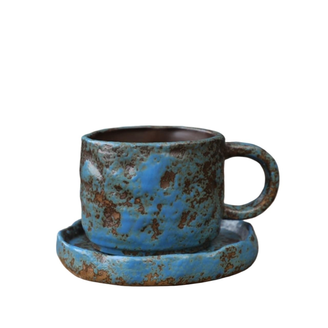LIBANGRONG-888 Mugs Blue Ceramic Coffee/tea Cup and Saucer Set Retro Latte Mug Milk Tea Cup