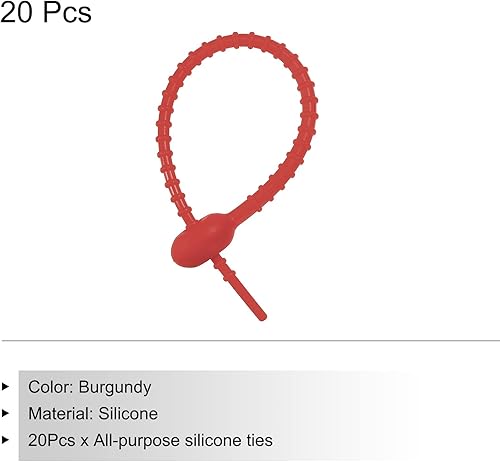 Miniatura 10 de MECCANIXITY Paquete de 20 bridas de silicona reutilizables de 7 pulgadas para el hogar, oficina, cocina, organizador de bolsas de alimentos, gestión