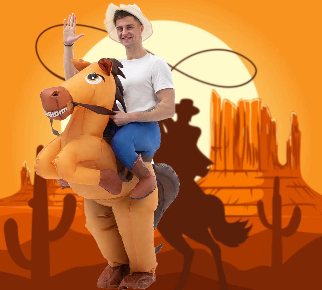 Costumi da cavallo gonfiabili per adulti equitazione costume da cavallo soffiaggio up cavallo vestito divertente fantasia per Halloween