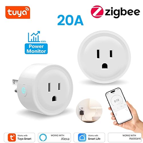 Miniatura 2 de TUYA 20A Smart Plug Zigbee Socket con Monitor de Potencia Función de Temporización Control de Voz Funciona Enchufe de EE.UU