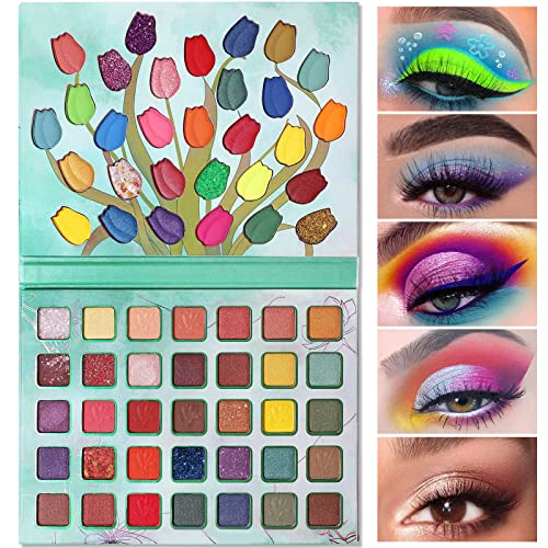 Charmcode 65 Colors Eyeshadow Makeup Palette, Neon Shimmer Matte Glitter Eye Shadow Powder Highly Pigmented Gift Set Make Up Pallet (65 Color Flower Eyeshadow Palette) #TOP2
